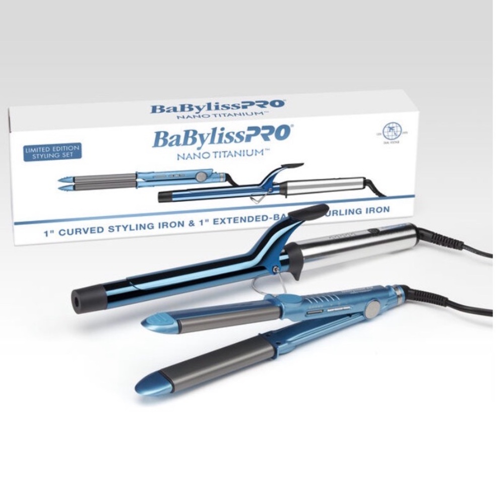 BaBylissPRO Titanium 1" Extended-Barrel Curling Iron & 1" Curved Styling Iron